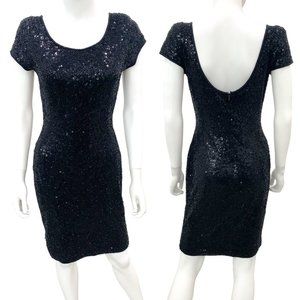 Carmen Marc Valvo Vintage 90s Beaded Sequin Mini Dress Party Black Women's Sz 4